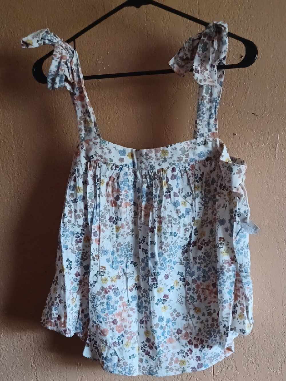 a.n.a White Floral Tie-Shoulder Tank with Blue, Peach & Yellow Blooms